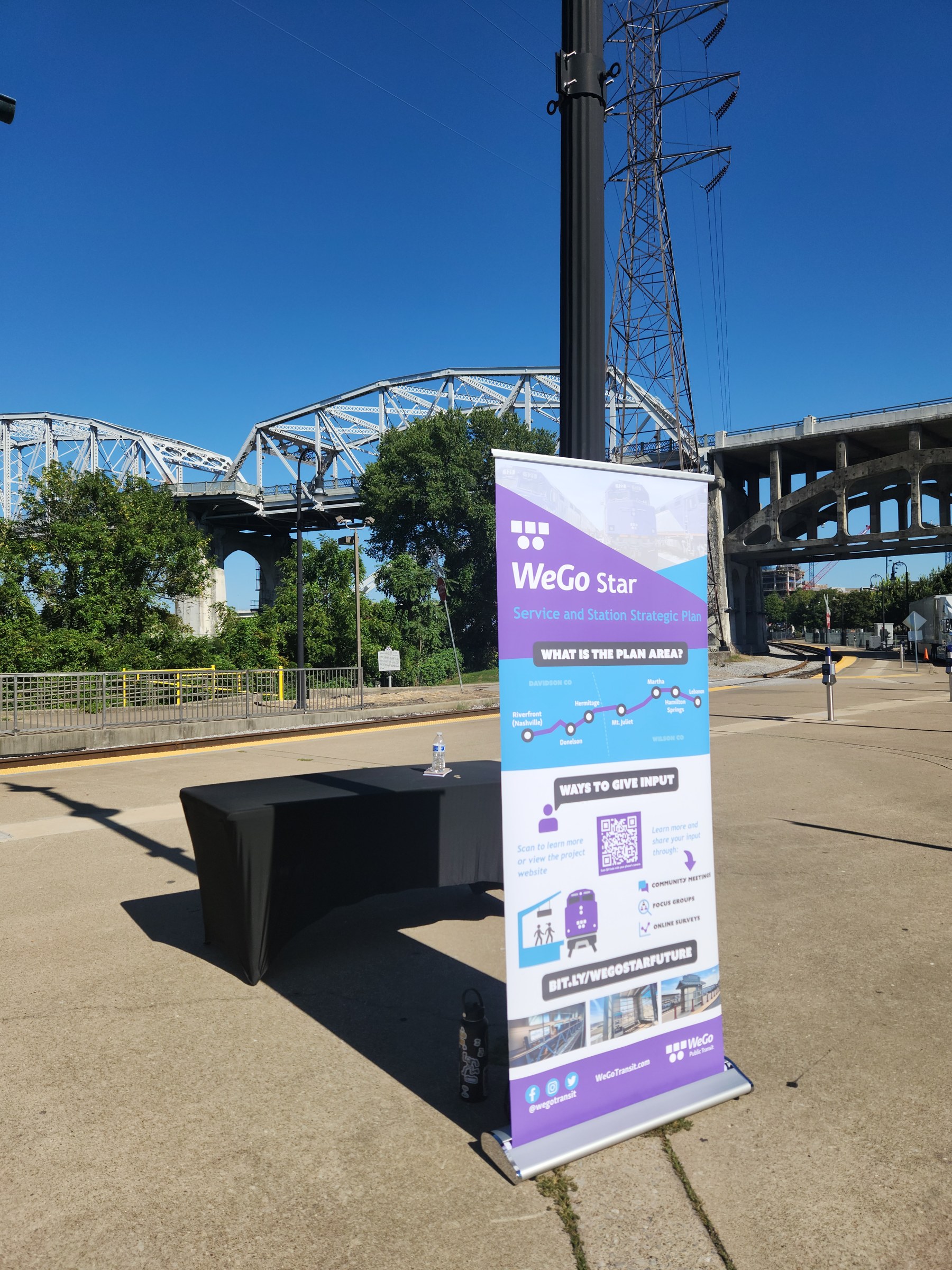 WeGo Star Future Direction outreach table and project banner at Riverfront Station.